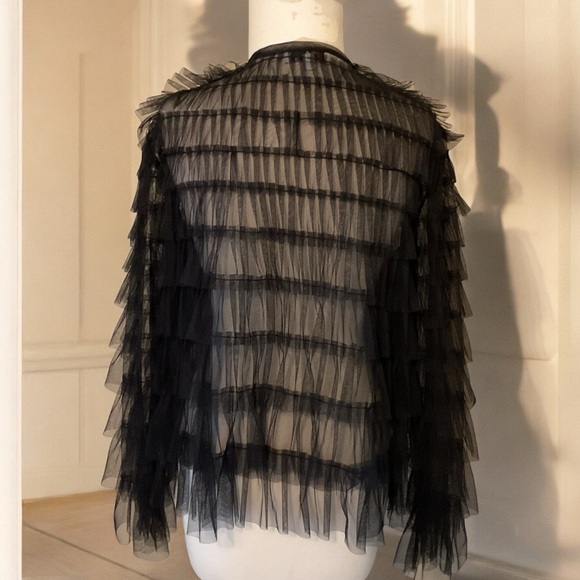 W.A.Y. Wonderful & Young Black Ruffled Netting Open Front Unlined Jacket L NWOT - Picture 5 of 11